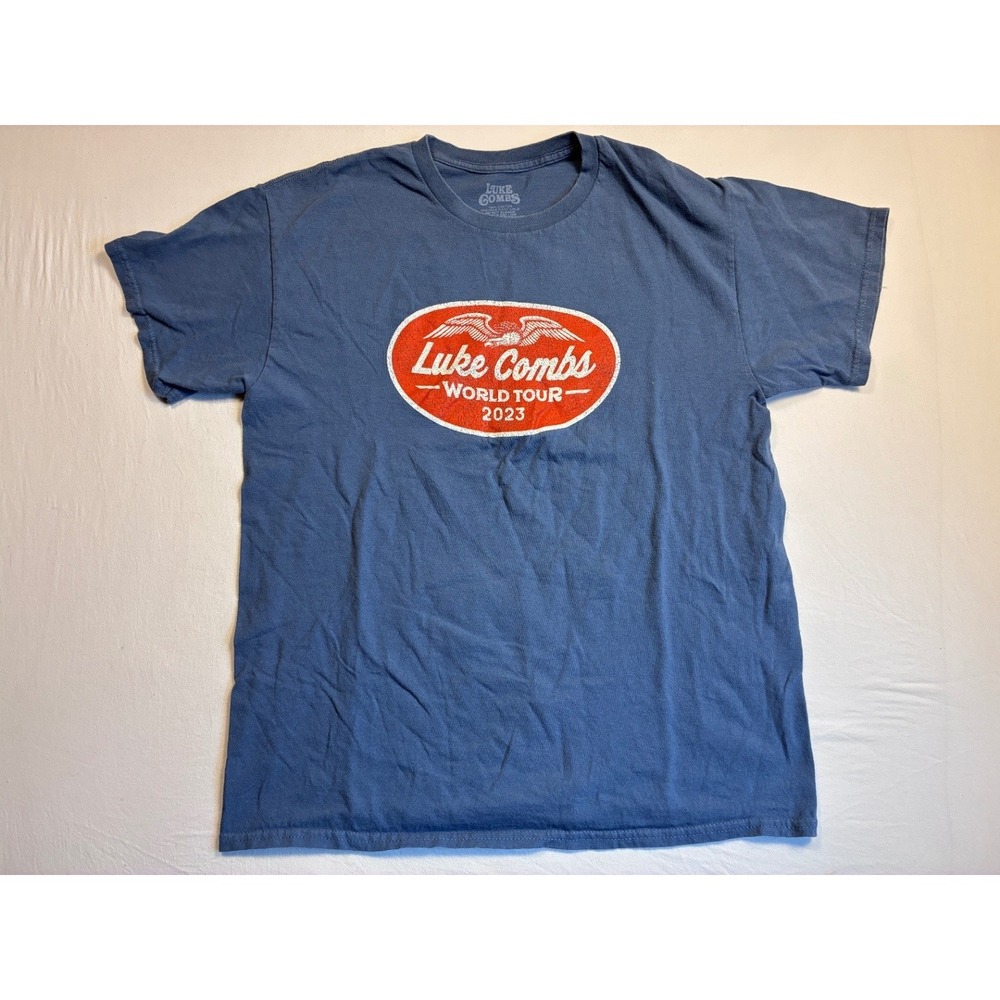 Luke Combs World Tour 2023 Men's Concert T Shirt Blue Graphic Eagle L